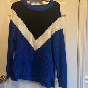 Express Women's Colorblock Sweater - Black, White, and Blue